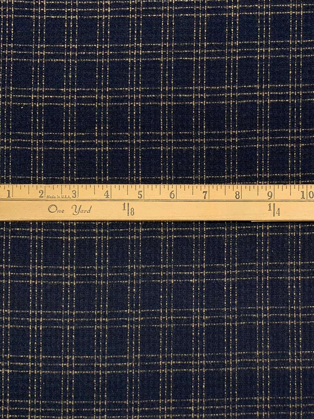 Navy/Tan 100% Polyester Plaid Tweed Weave Suiting - NY Designer - 61W