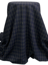 Navy/Tan 100% Polyester Plaid Tweed Weave Suiting - NY Designer - 61W