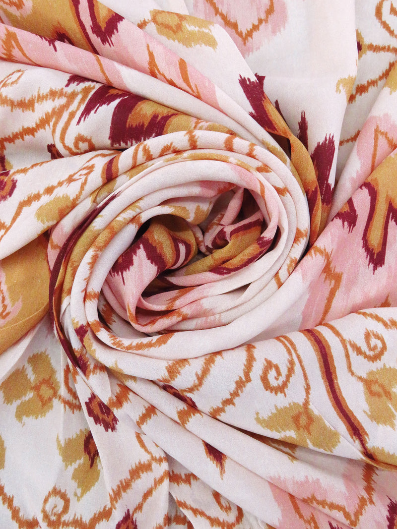 Jasper Orange/Dark Maroon/Peach Burst/Multi 100% Polyester Folk Ikat Floral Print Crepe Blouse Weight Woven 56W