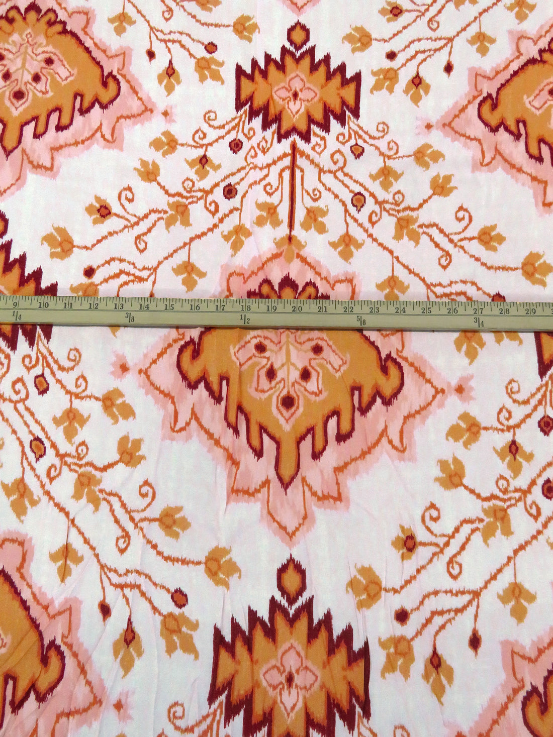 Jasper Orange/Dark Maroon/Peach Burst/Multi 100% Polyester Folk Ikat Floral Print Crepe Blouse Weight Woven 56W