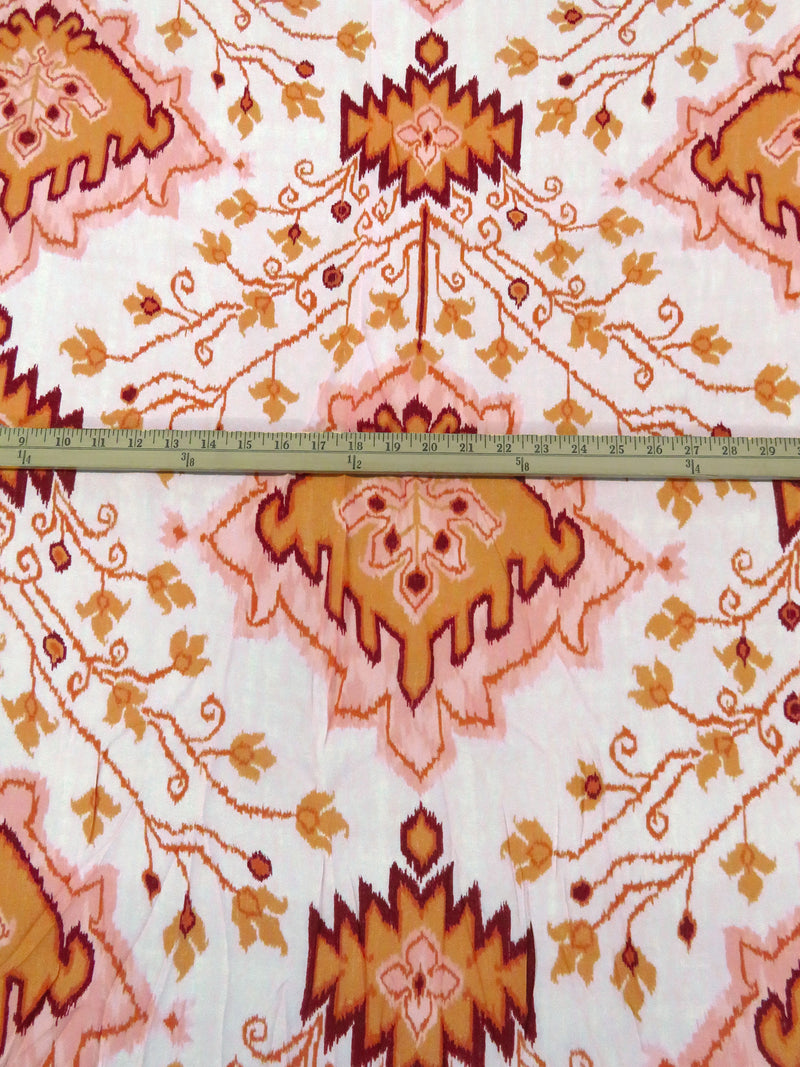 Jasper Orange/Dark Maroon/Peach Burst/Multi 100% Polyester Folk Ikat Floral Print Crepe Blouse Weight Woven 56W