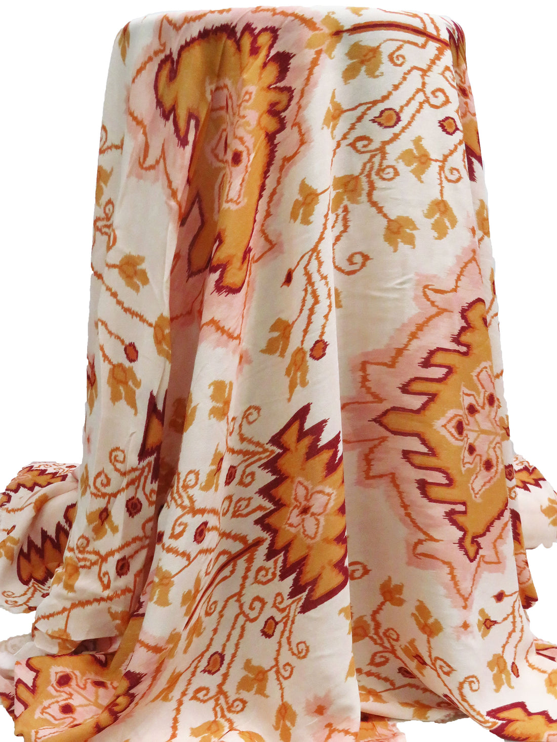 Jasper Orange/Dark Maroon/Peach Burst/Multi 100% Polyester Folk Ikat Floral Print Crepe Blouse Weight Woven 56W