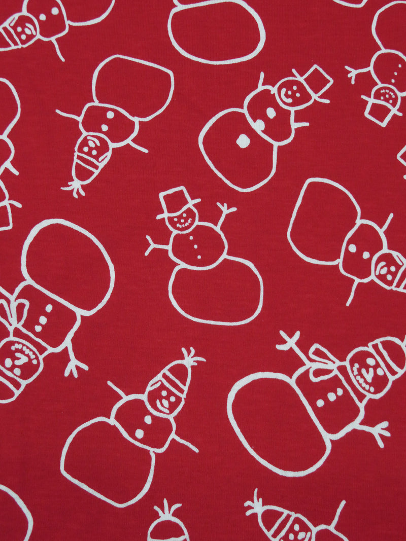 Cardinal Red/White Cotton/Polyester Snowman Print Jersey Knit 56W