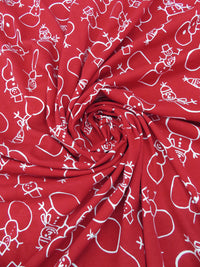 Cardinal Red/White Cotton/Polyester Snowman Print Jersey Knit 56W