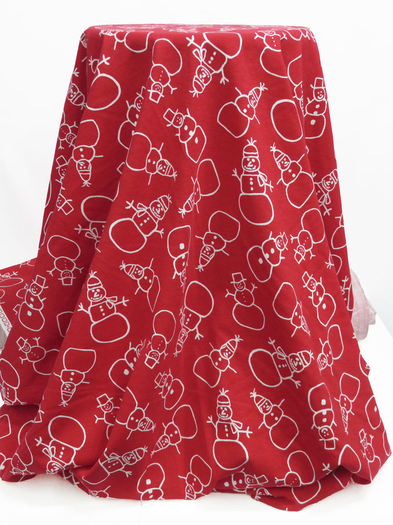 Cardinal Red/White Cotton/Polyester Snowman Print Jersey Knit 56W