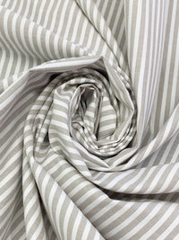 White/Umber Cotton/Polyester Vertical Fine Oxford Stripe Shirting 56W