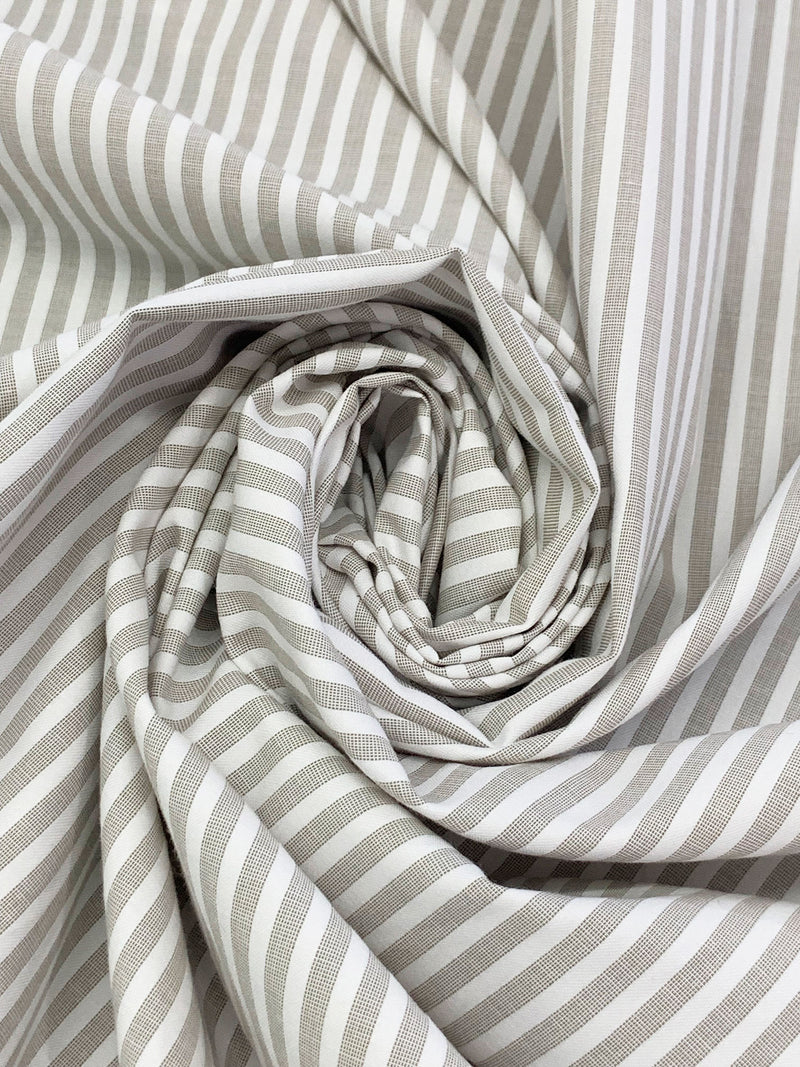 White/Umber Cotton/Polyester Vertical Fine Oxford Stripe Shirting 56W