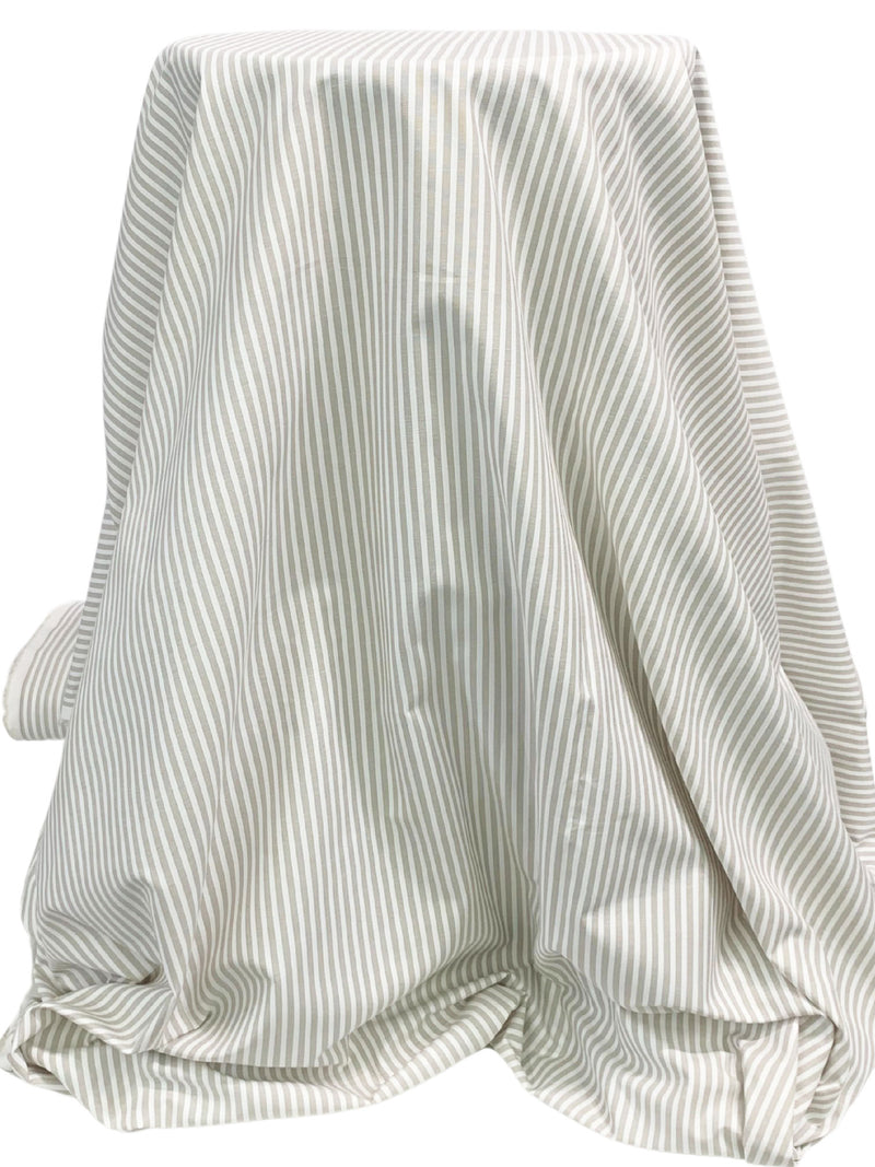 White/Umber Cotton/Polyester Vertical Fine Oxford Stripe Shirting 56W