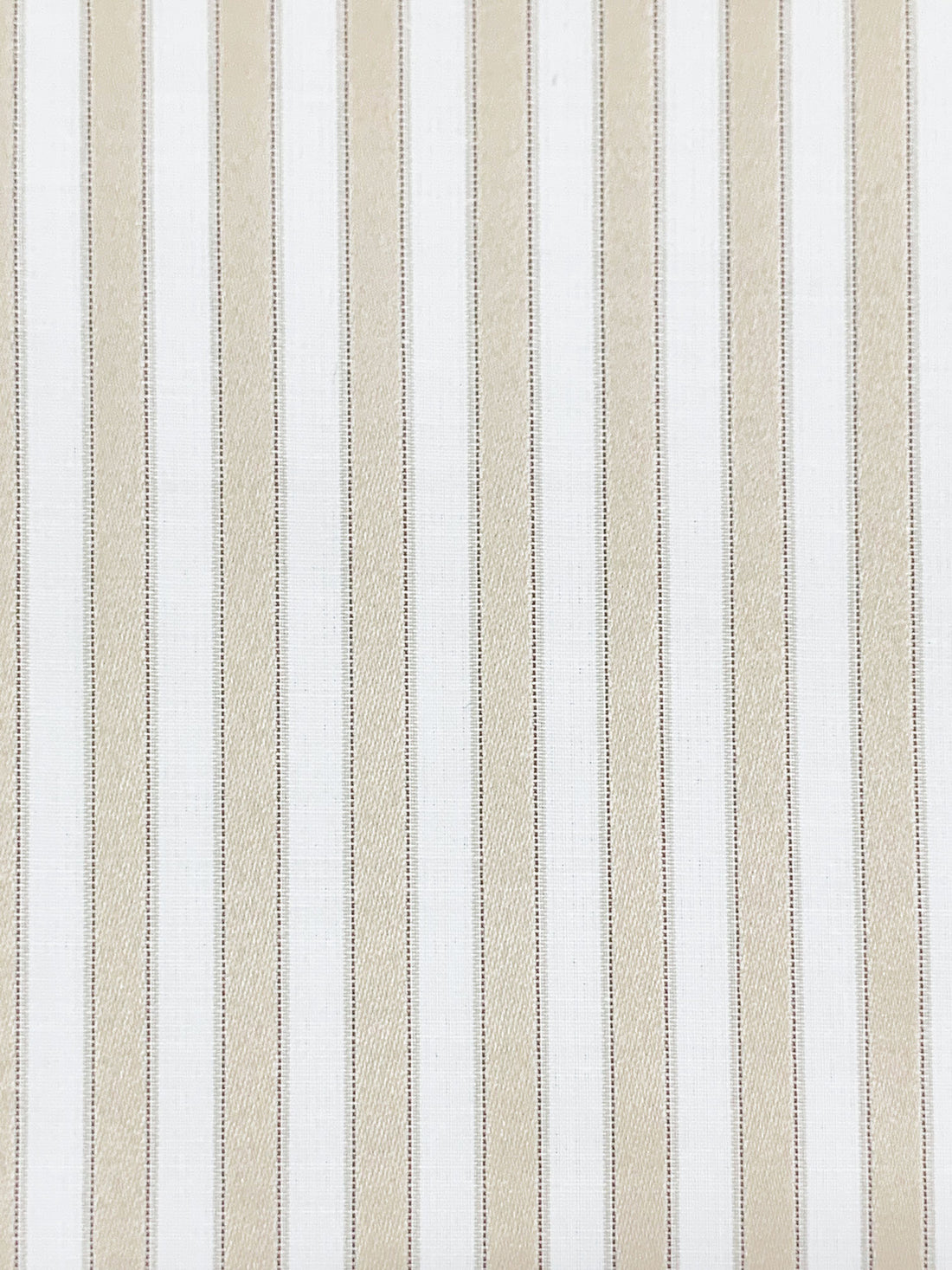 Beige/White/Brown Cotton/Polyester Vertical Satin Stripe Shirting 58W