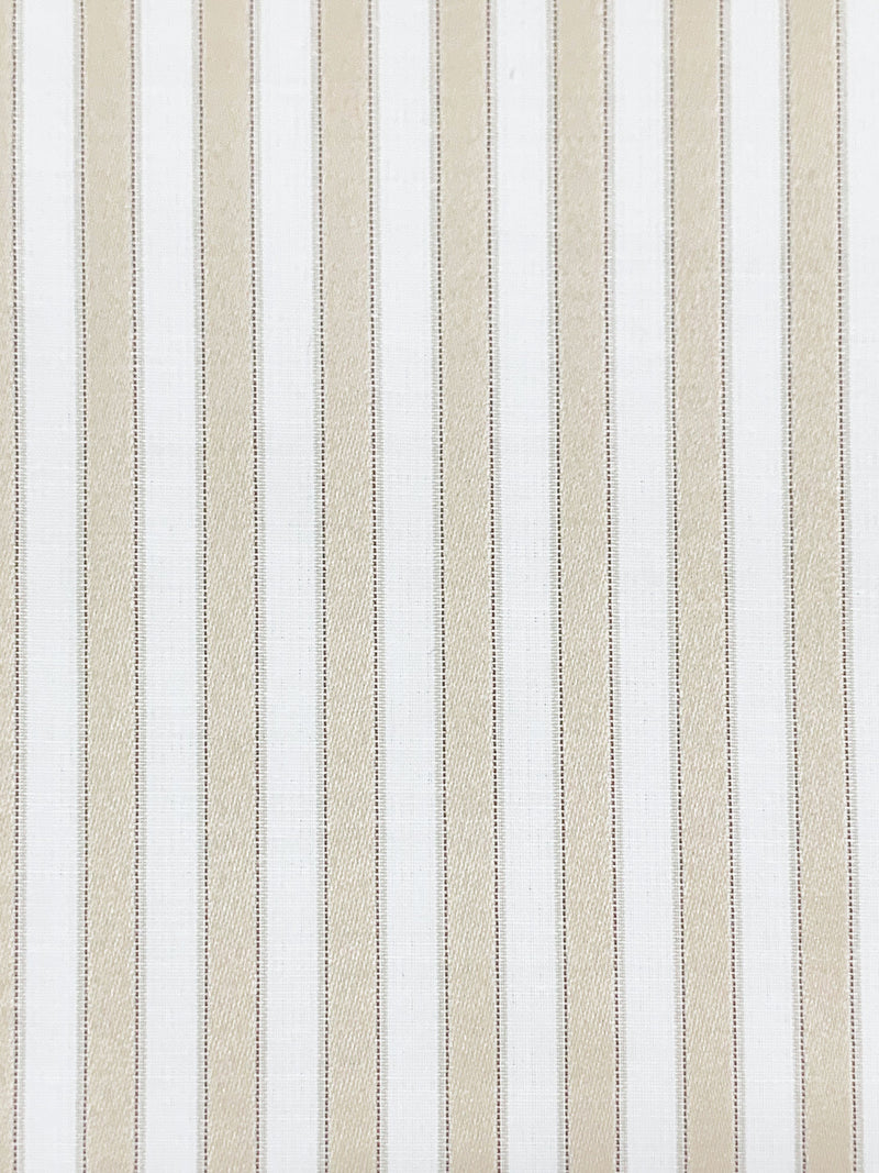 Beige/White/Brown Cotton/Polyester Vertical Satin Stripe Shirting 58W
