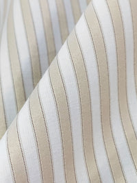 Beige/White/Brown Cotton/Polyester Vertical Satin Stripe Shirting 58W