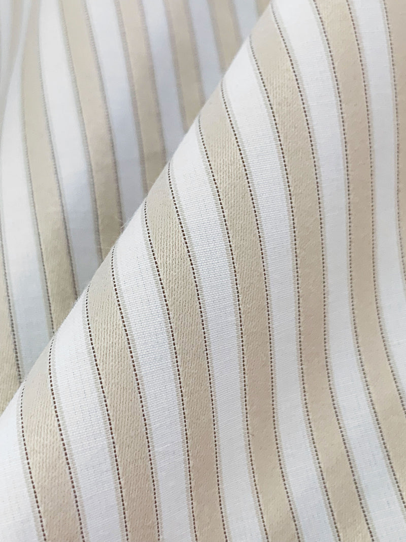 Beige/White/Brown Cotton/Polyester Vertical Satin Stripe Shirting 58W