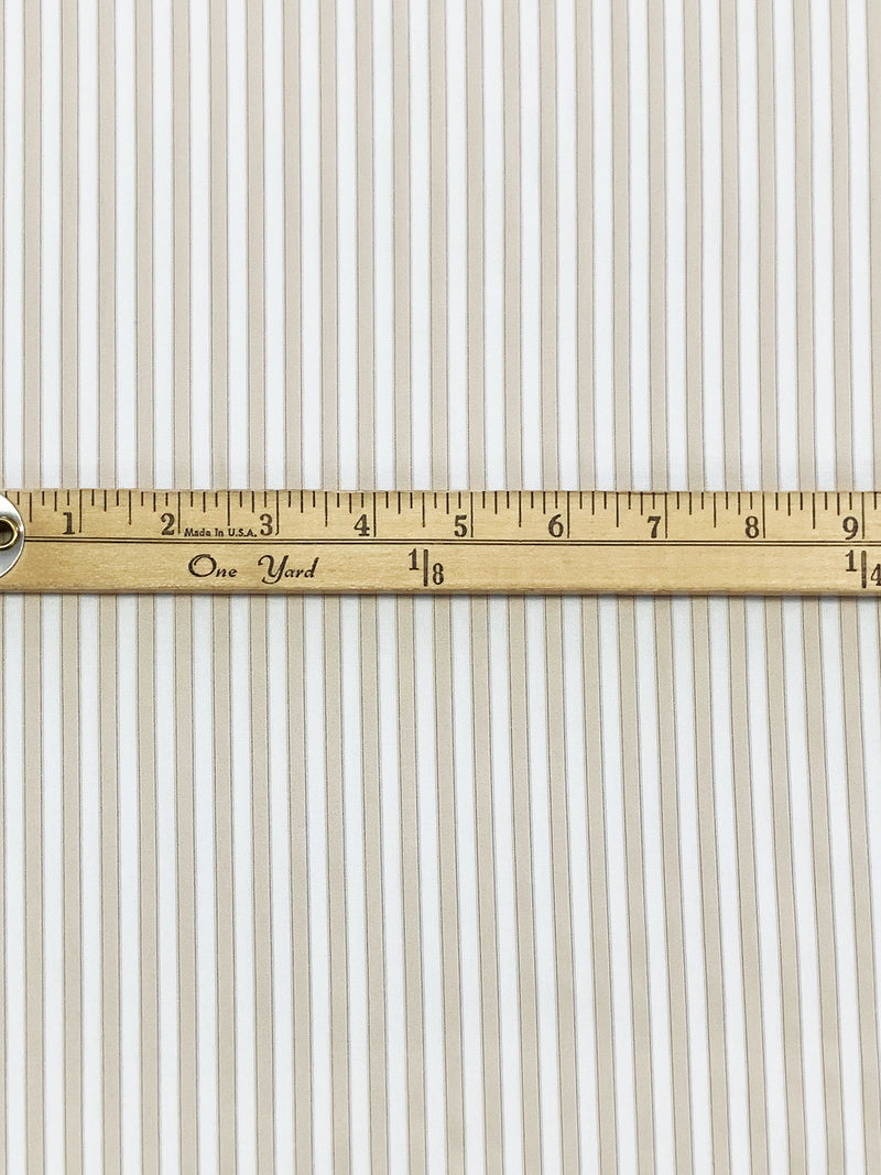 Beige/White/Brown Cotton/Polyester Vertical Satin Stripe Shirting 58W
