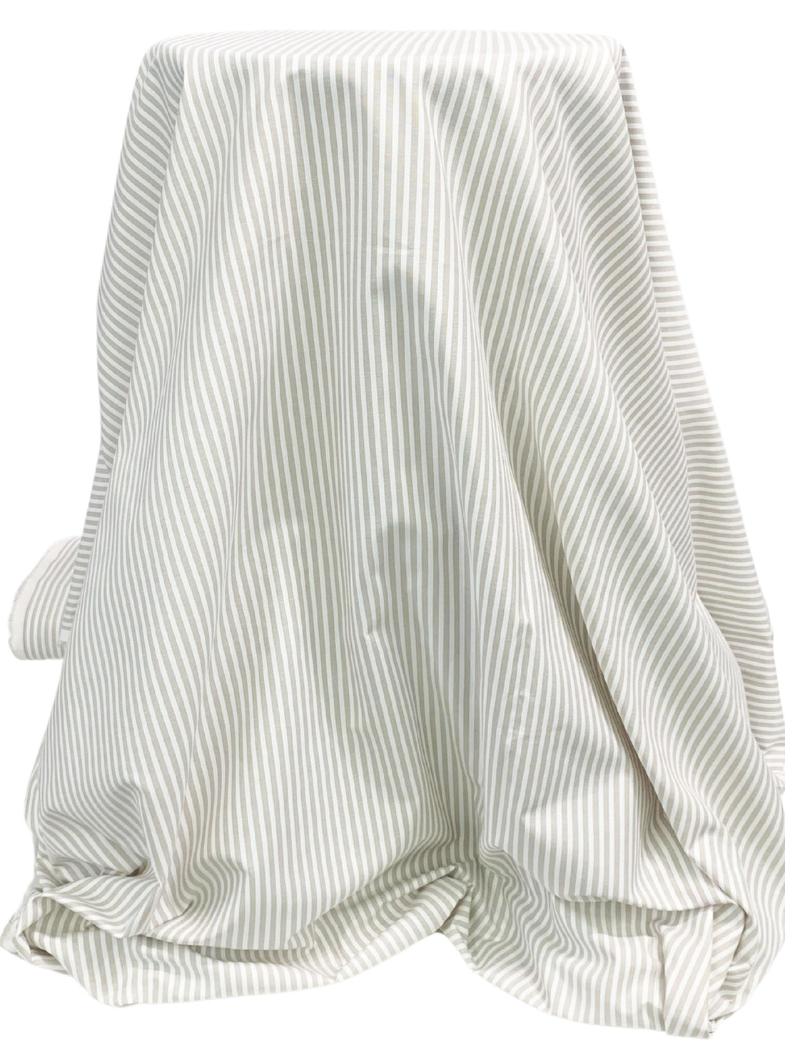 Beige/White/Brown Cotton/Polyester Vertical Satin Stripe Shirting 58W
