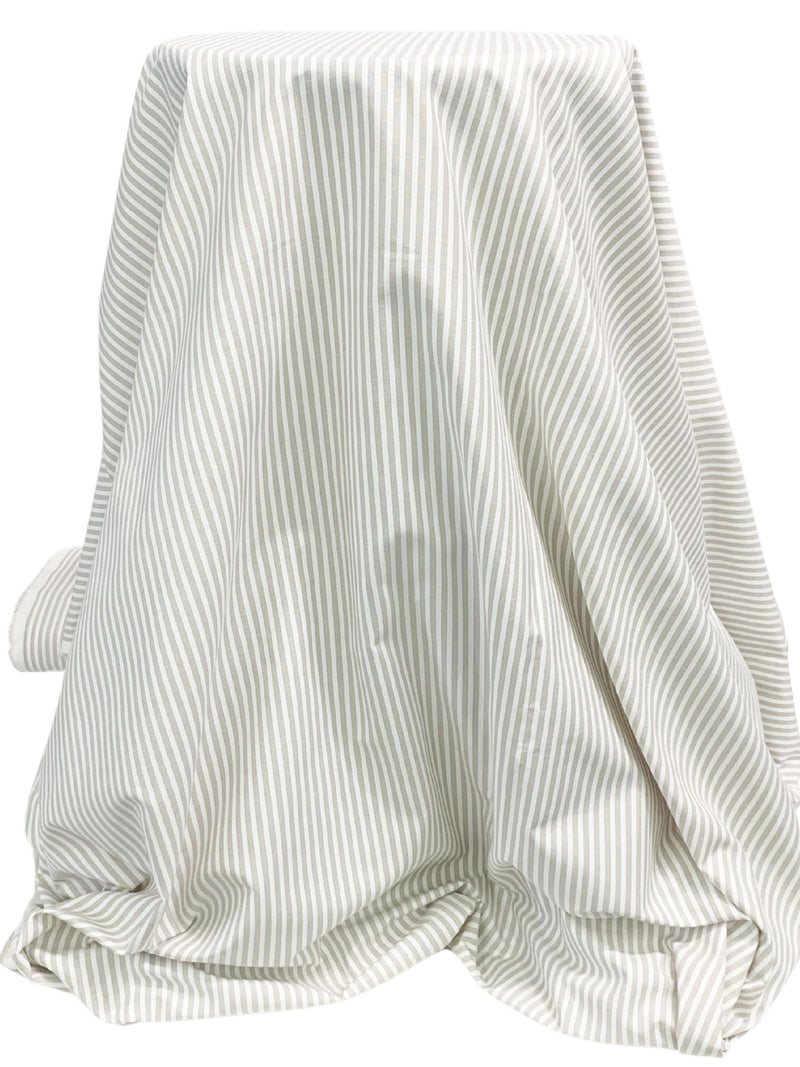 Beige/White/Brown Cotton/Polyester Vertical Satin Stripe Shirting 58W