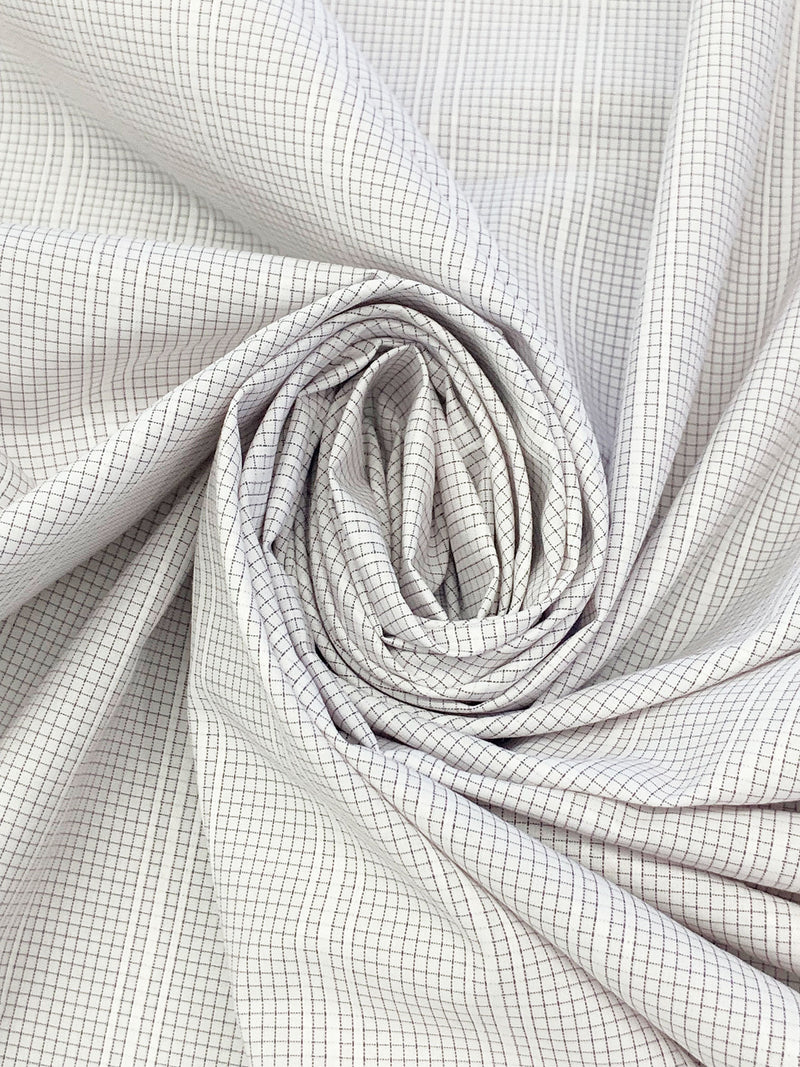 White/Dark Orchid Cotton/Polyester Mini Windowpane Plaid Vertical Stripe Shirting 58W