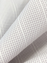 White/Dark Orchid Cotton/Polyester Mini Windowpane Plaid Vertical Stripe Shirting 58W