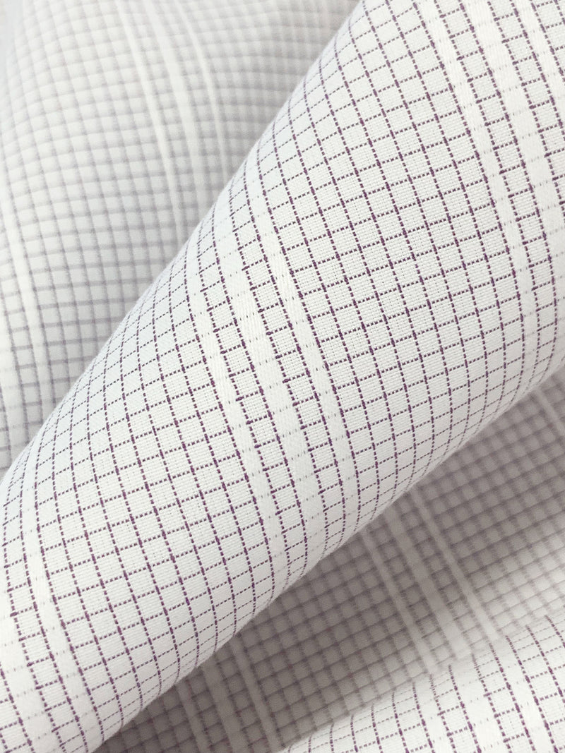 White/Dark Orchid Cotton/Polyester Mini Windowpane Plaid Vertical Stripe Shirting 58W