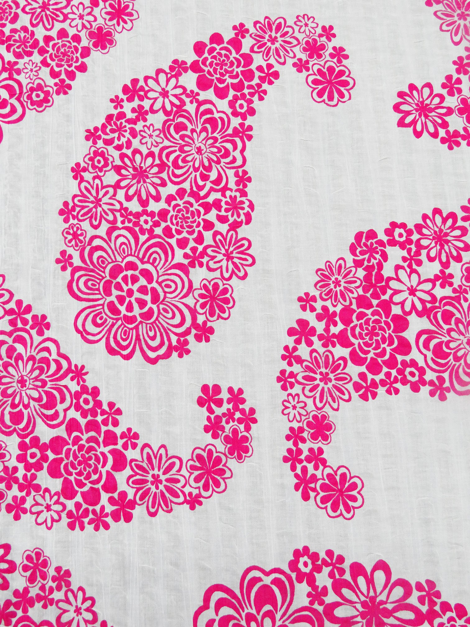 Cerise Pink/White 100% Cotton Paisley Shaped Floral Print On Wide
