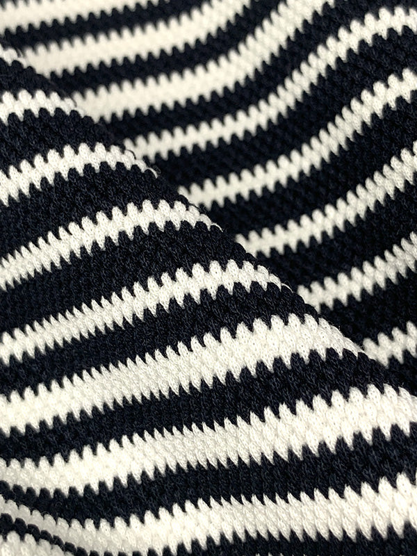 Black/Eggshell Cotton/Lycra Horizontal Novelty Stripe Puckered Knit - Imported From Italy - 50W