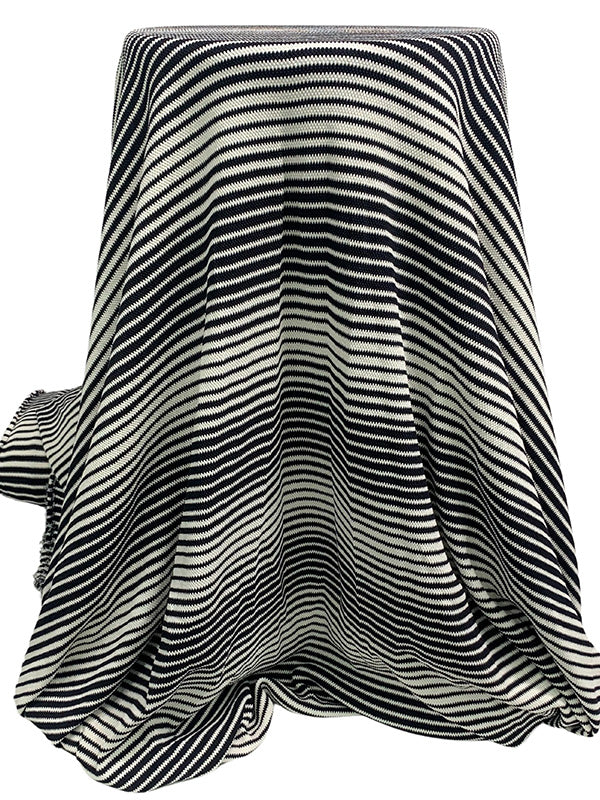 Black/Eggshell Cotton/Lycra Horizontal Novelty Stripe Puckered Knit - Imported From Italy - 50W