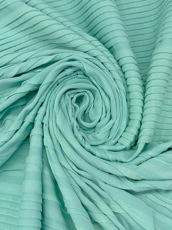 Pale Robin Egg Blue/Turquoise Green Polyester/Lycra Horizontal Wavy Puckered Stripe Jersey Knit 52W