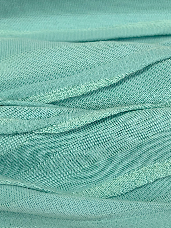 Pale Robin Egg Blue/Turquoise Green Polyester/Lycra Horizontal Wavy Puckered Stripe Jersey Knit 52W