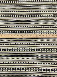 Sand/Black Cotton/Polyester/Lycra Horizontal Geometric Stripe Stretch Jacquard Suiting - NY Designer - 54W