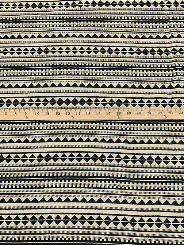 Sand/Black Cotton/Polyester/Lycra Horizontal Geometric Stripe Stretch Jacquard Suiting - NY Designer - 54W