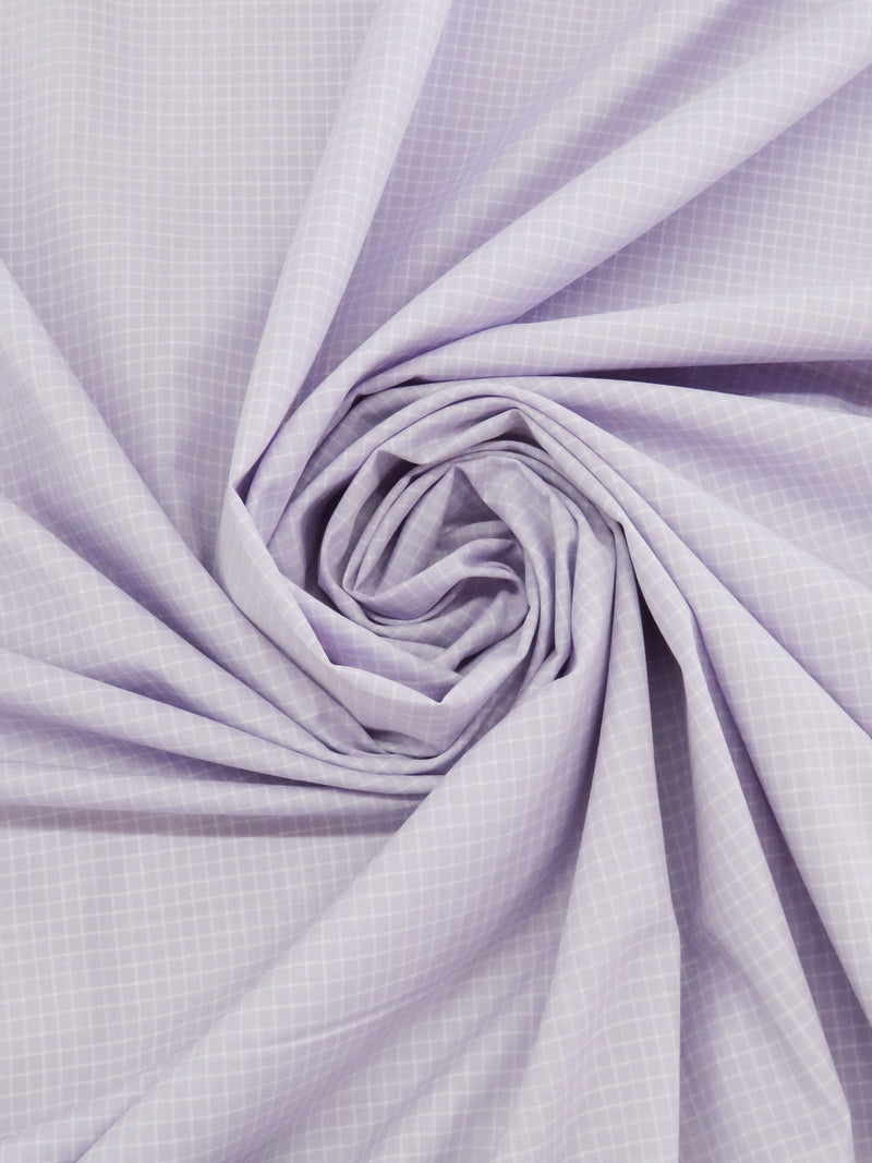Lavender/White Cotton/Polyester Small Windowpane Plaid Shirting 58W