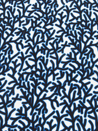 White/Azure/Black 100% Polyester Coral Branches Print Crepe de Chine - NY Designer - 60W