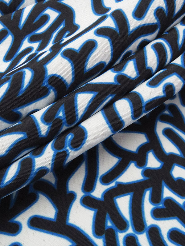 White/Azure/Black 100% Polyester Coral Branches Print Crepe de Chine - NY Designer - 60W