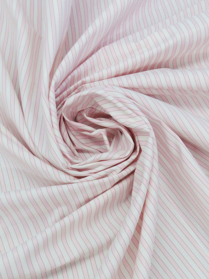 Baby Pink/White/Midnight Merlot Cotton/Polyester Vertical Satin Stripe Shirting 58W