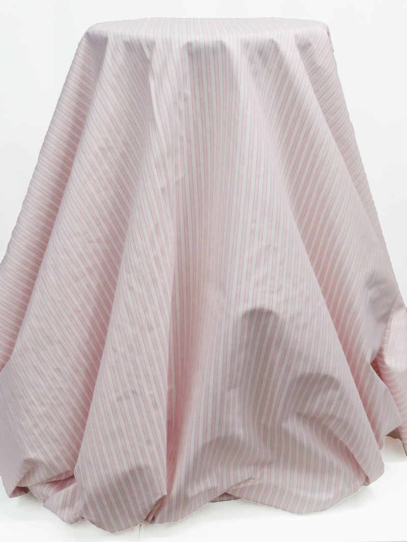 Baby Pink/White/Midnight Merlot Cotton/Polyester Vertical Satin Stripe Shirting 58W