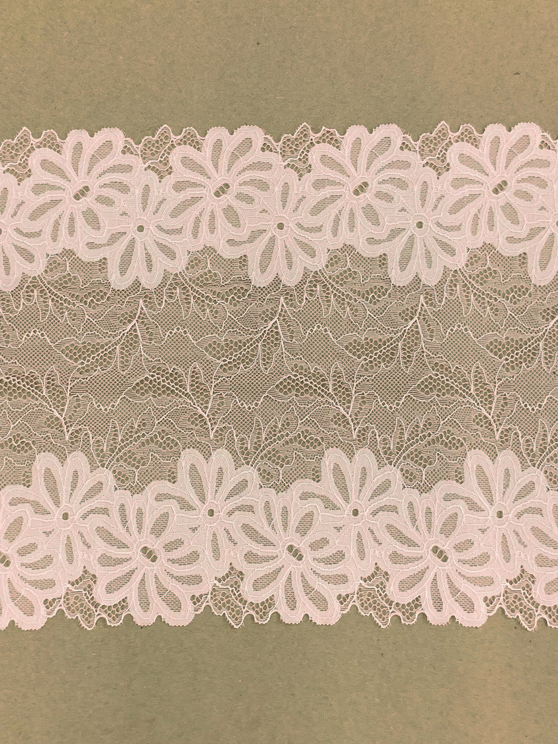 9" Pale Ballet Pink Polyester/Lycra Double Scalloped Floral Stretch Lace Trim