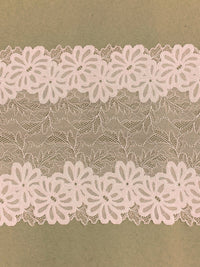 9" Pale Ballet Pink Polyester/Lycra Double Scalloped Floral Stretch Lace Trim