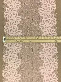 9" Pale Ballet Pink Polyester/Lycra Double Scalloped Floral Stretch Lace Trim