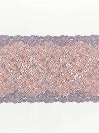 8" Pale Dusty Pink/Slate Tint Nylon/Lycra Double Scalloped Floral Stretch Lace Trim