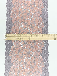 8" Pale Dusty Pink/Slate Tint Nylon/Lycra Double Scalloped Floral Stretch Lace Trim