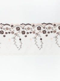 7" Pearl/Dark Taupe 100% Nylon Single Scalloped Embroidered Floral Lace Netting