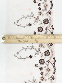 7" Pearl/Dark Taupe 100% Nylon Single Scalloped Embroidered Floral Lace Netting