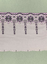 7" Misty Rose Pink/Black 100% Nylon Single Scalloped Embroidered Heart Scrolls Lace Netting