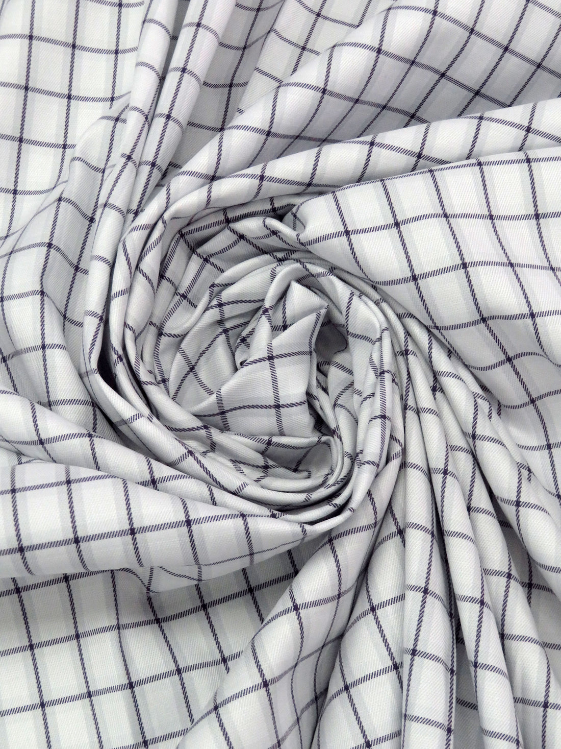White/Shadow Gray/Dark Lavender 100% Cotton Plaid Weave Twill Shirting - NY Designer - 58W