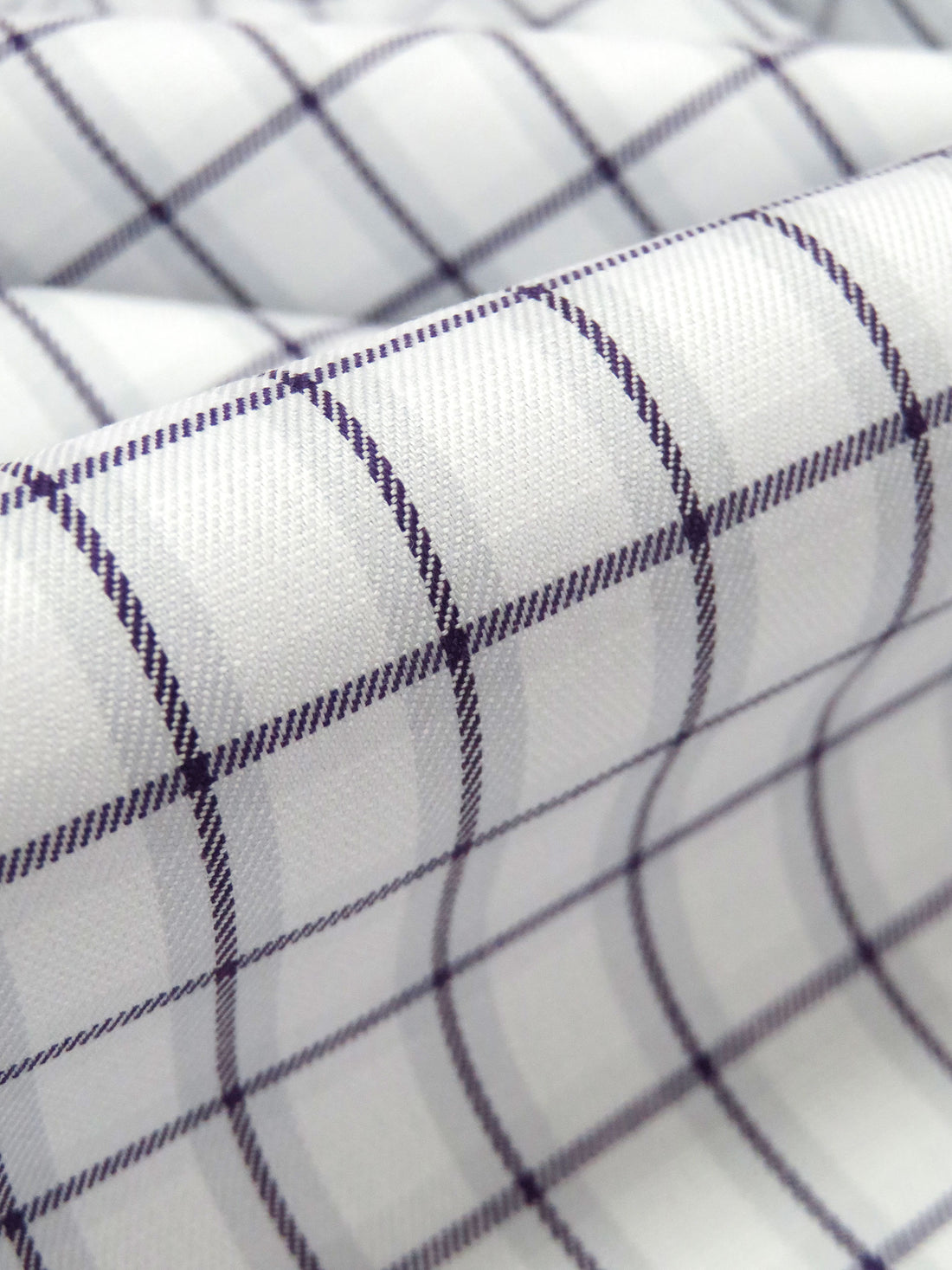 White/Shadow Gray/Dark Lavender 100% Cotton Plaid Weave Twill Shirting - NY Designer - 58W