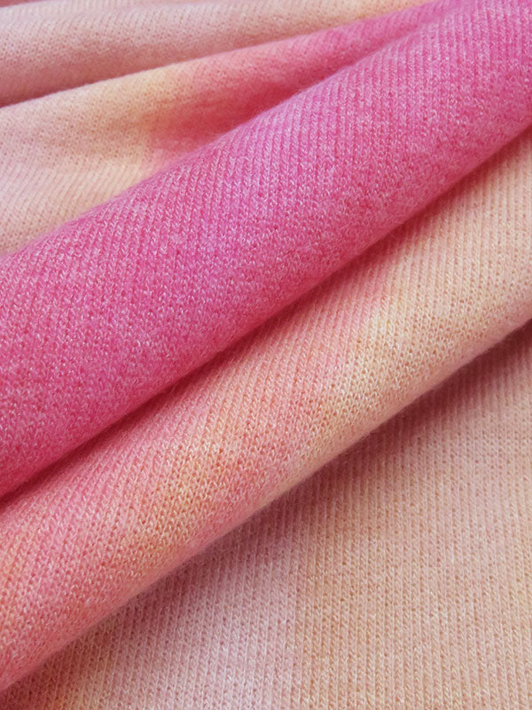 Hot Pink/Peach/Nectarine/Multi Polyester/Rayon/Spandex Tie-Dye Streak Print French Terry Knit 56W