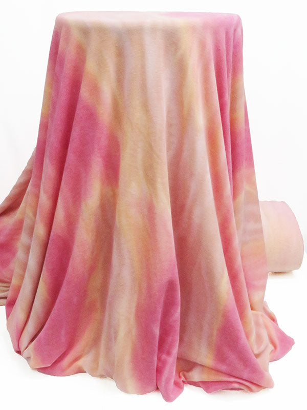 Hot Pink/Peach/Nectarine/Multi Polyester/Rayon/Spandex Tie-Dye Streak Print French Terry Knit 56W