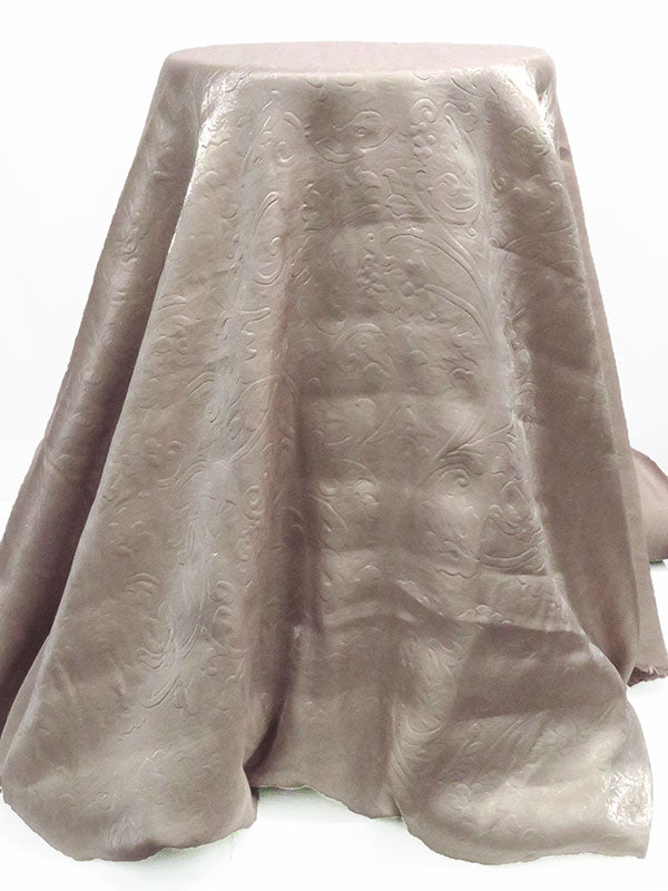 Stone Taupe Rayon/Nylon Floral Embossed Design Shimmer Satin - Famous Dress Designer - 56W