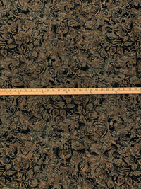 Weathered Oak/Black Rayon/Nylon/Lycra Stylized Abstract Floral Print Stretch Bengaline Suiting - NY Designer - 58W