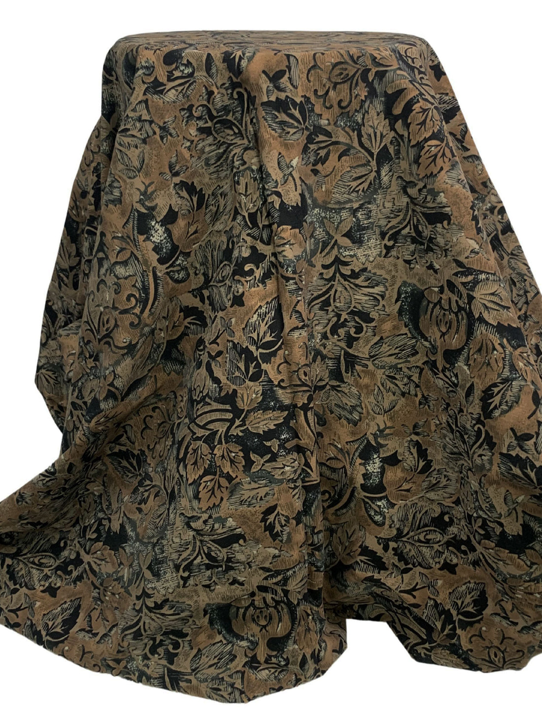 Weathered Oak/Black Rayon/Nylon/Lycra Stylized Abstract Floral Print Stretch Bengaline Suiting - NY Designer - 58W