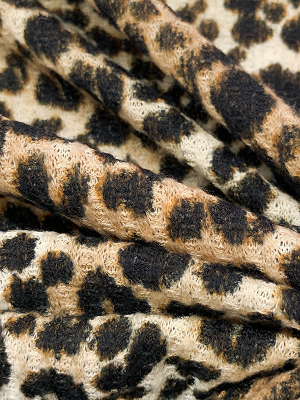 Camel/Black/Ivory Polyester/Lycra Animal Print Waffle Weave Knit 58W